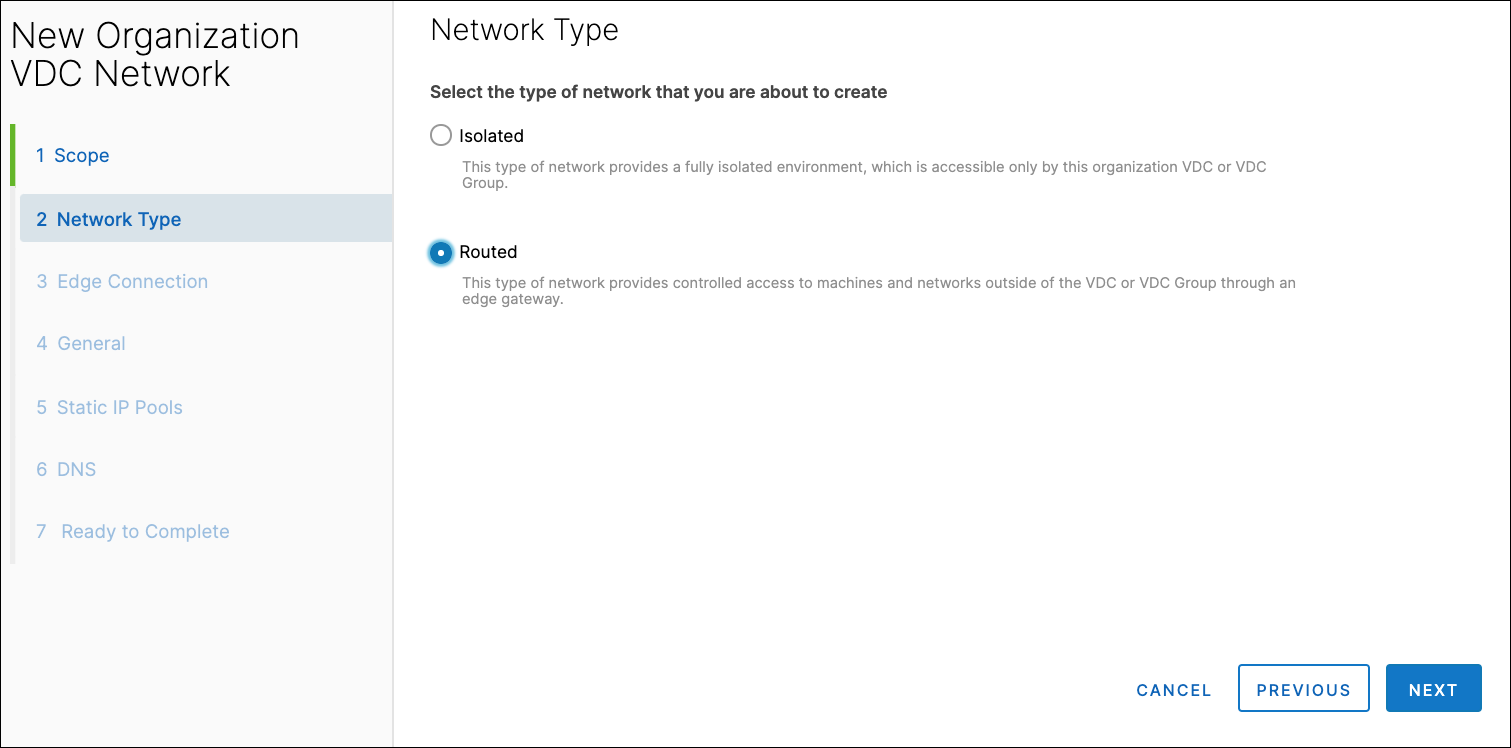 New Organization VDC Network: Network Type