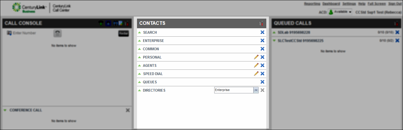 contact center supervisor client contacts pane highlighted
