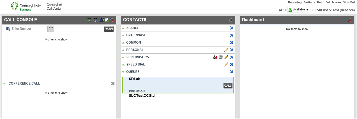 contacts pane queues phone number call