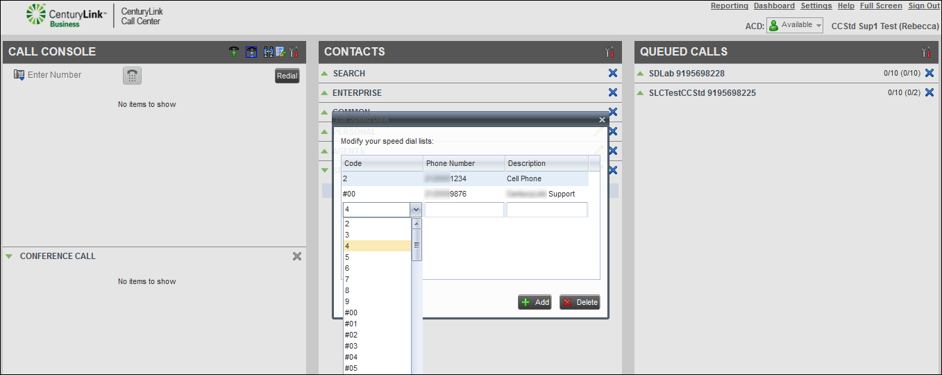 voip contact center contacts pane select speed dial number