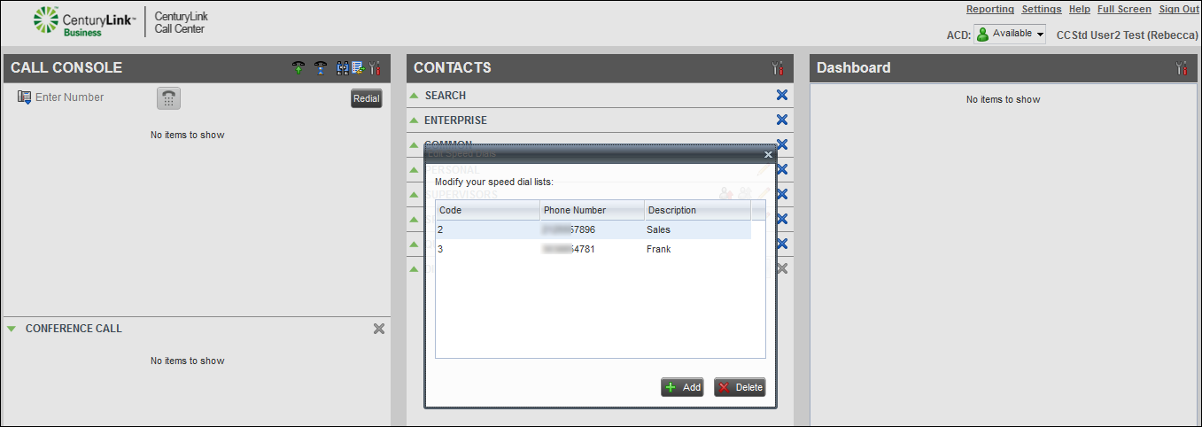 contacts pane speed dial add contact