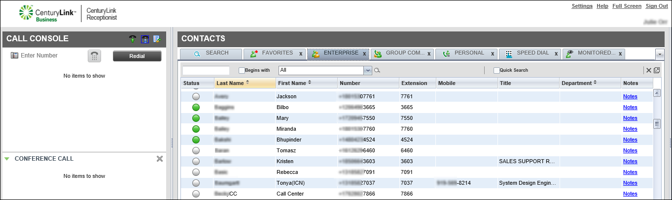 voip receptionist console contacts pane enterprise selecting-contacts to supervise