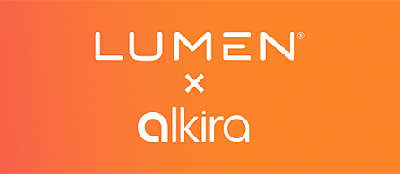 The Lumen and Alkira brand logos presented together on a branded orange backdrop. 