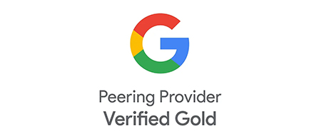 The Google 'G' logo in its multicolor design — red, yellow, green, and blue — above the text 'Peering Provider Verified Gold' in dark gray.