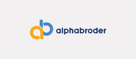 The alphabroder logo: two interlocking circular letter forms in orange and blue beside the word 'alphabroder' in dark navy lowercase sans-serif text.