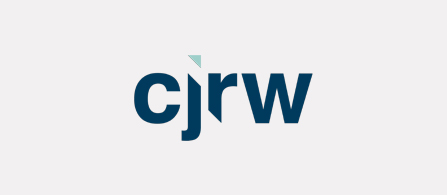 The CJRW logo: the lowercase letters 'cjrw' in bold dark navy, with a small light-blue triangular accent above the 'c'.