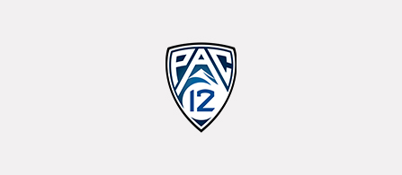 The Pac-12 conference logo on a white background. A shield icon in dark navy blue and white with 'PAC' at the top and '12' in large numerals is on the left, with 'PAC-12' in bold dark navy text to the right.