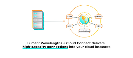 Diagram showing a server connected to a centralized cloud networking platform. The platform connects multiple cloud services around a globe icon, representing secure cloud-to-cloud and cloud-to-data-center connectivity