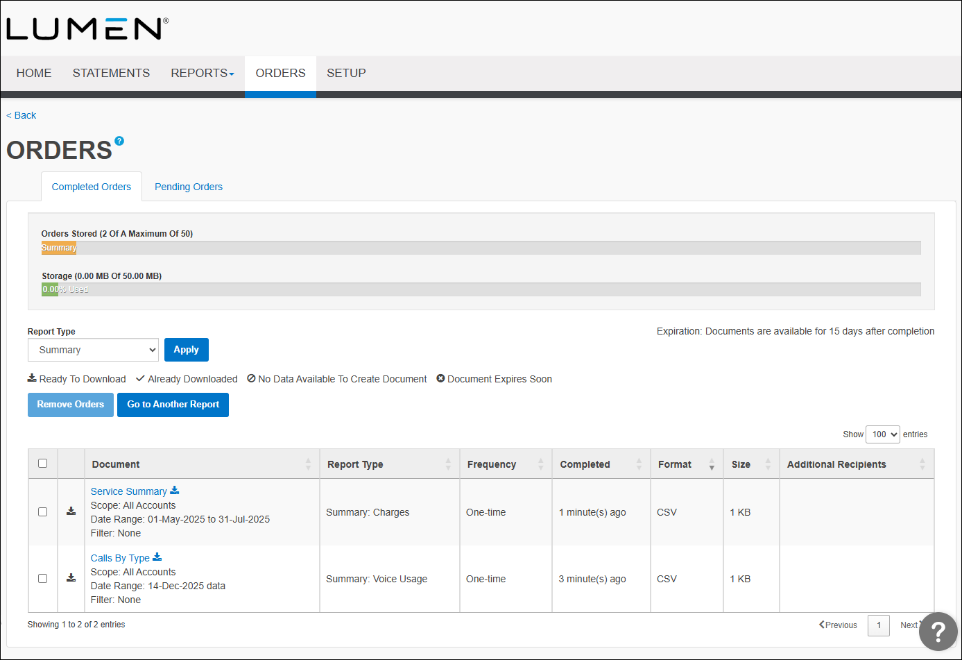 Orders (showing Completed Orders tab)
