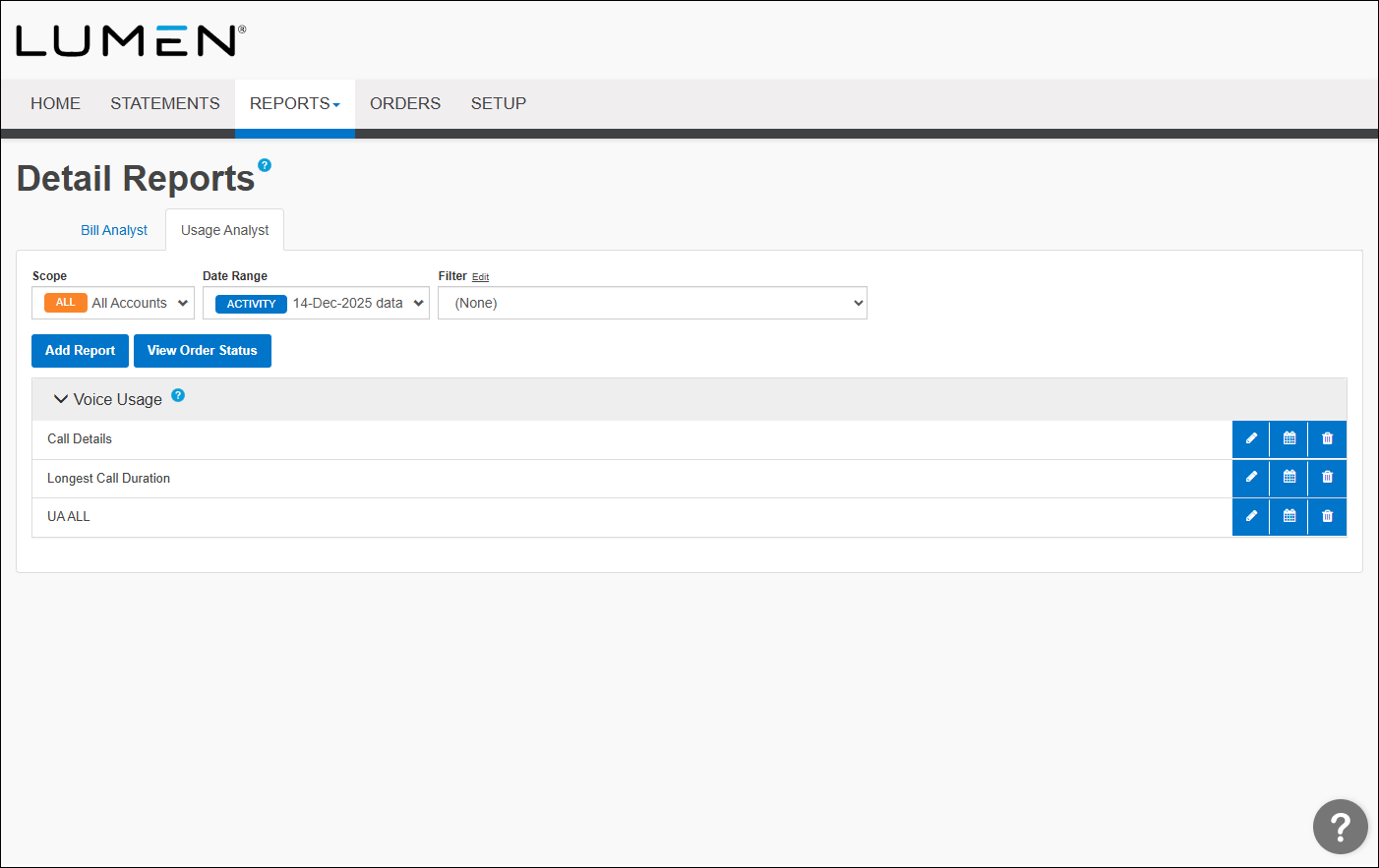 Detail Reports (showing Usage Analyst tab)