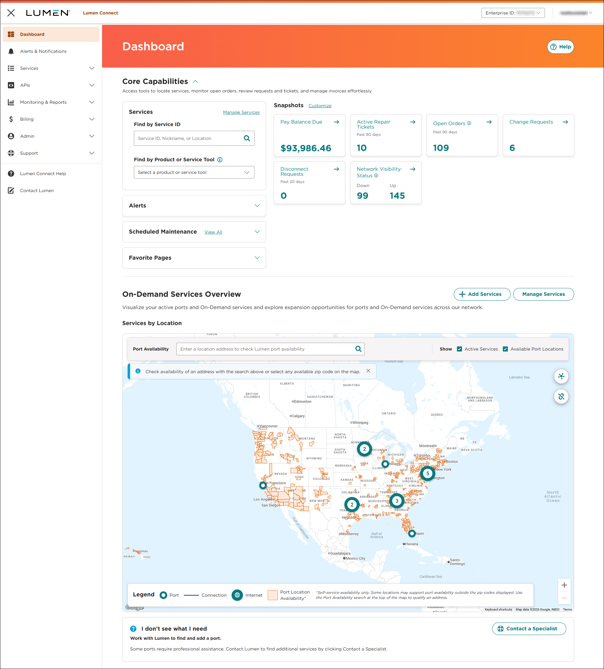 Control Center homepage