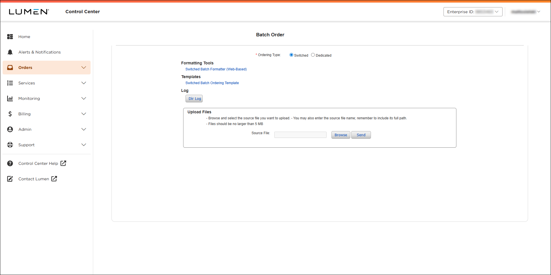 Batch Order (showing Switched selected)