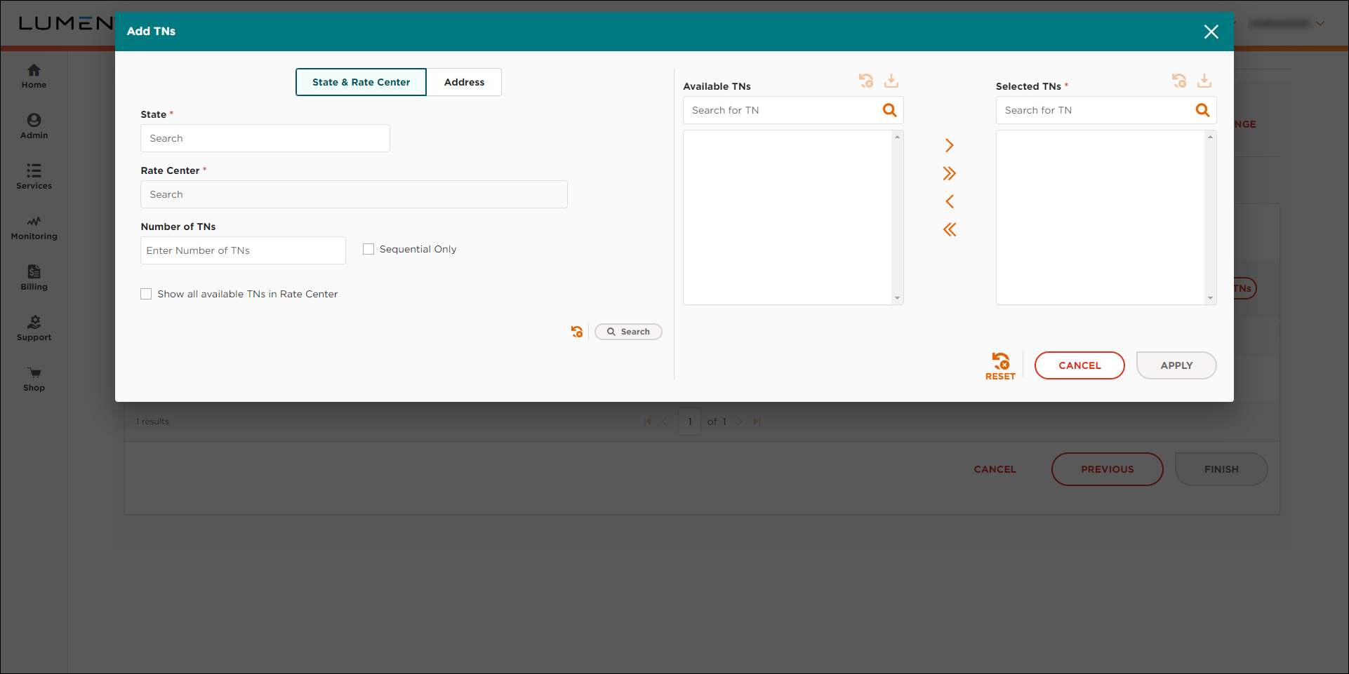 ELS & LI Management (showing Add TNs window)