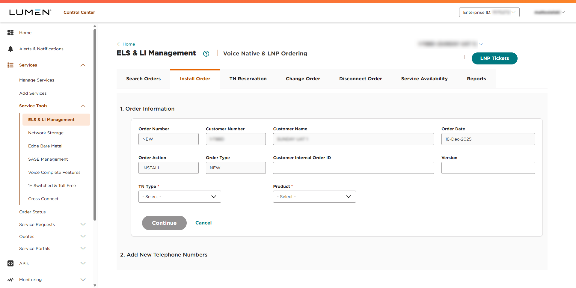 ELS & LI Management (showing Install Order tab)