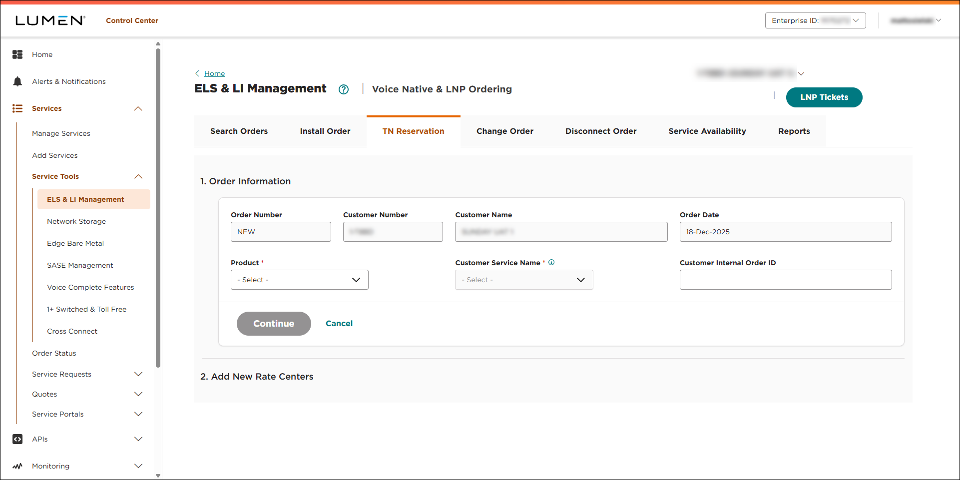ELS & LI Management (showing TN Reservation tab)