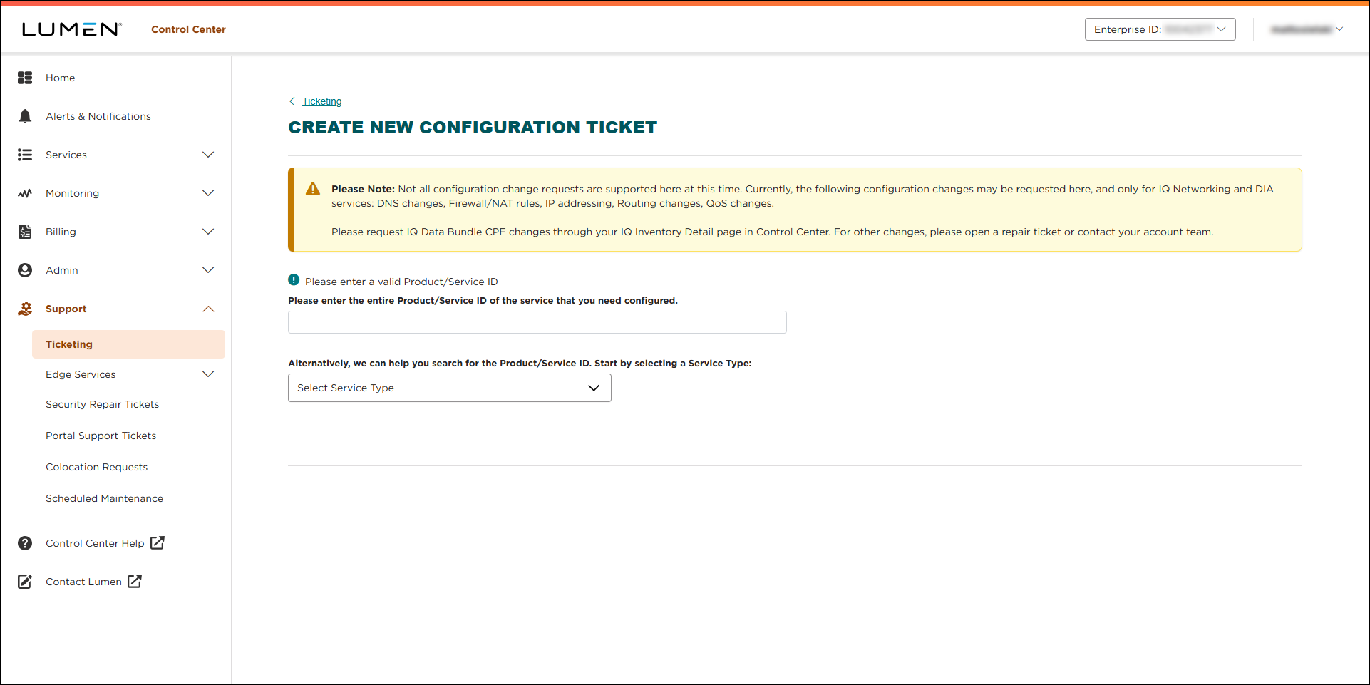 Create New Configuration Ticket