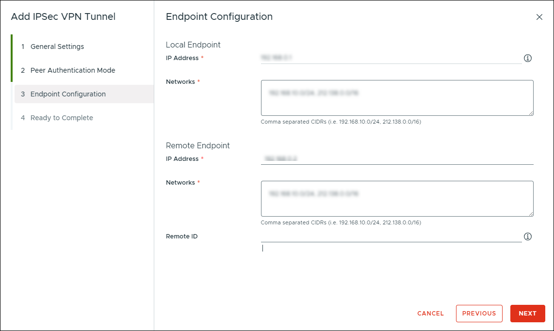 Add IPSec VPN Tunnel window showing Endpoint Configuration