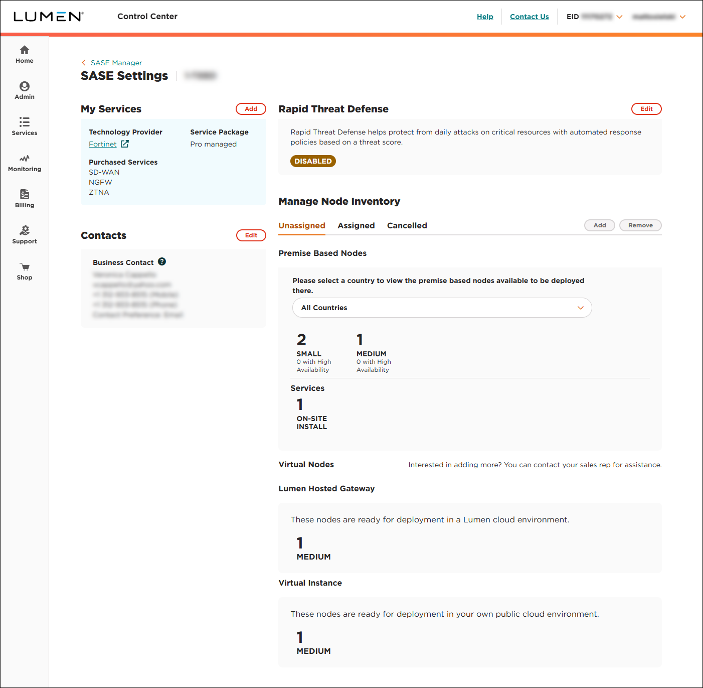 SASE Settings (showing Unassigned tab)