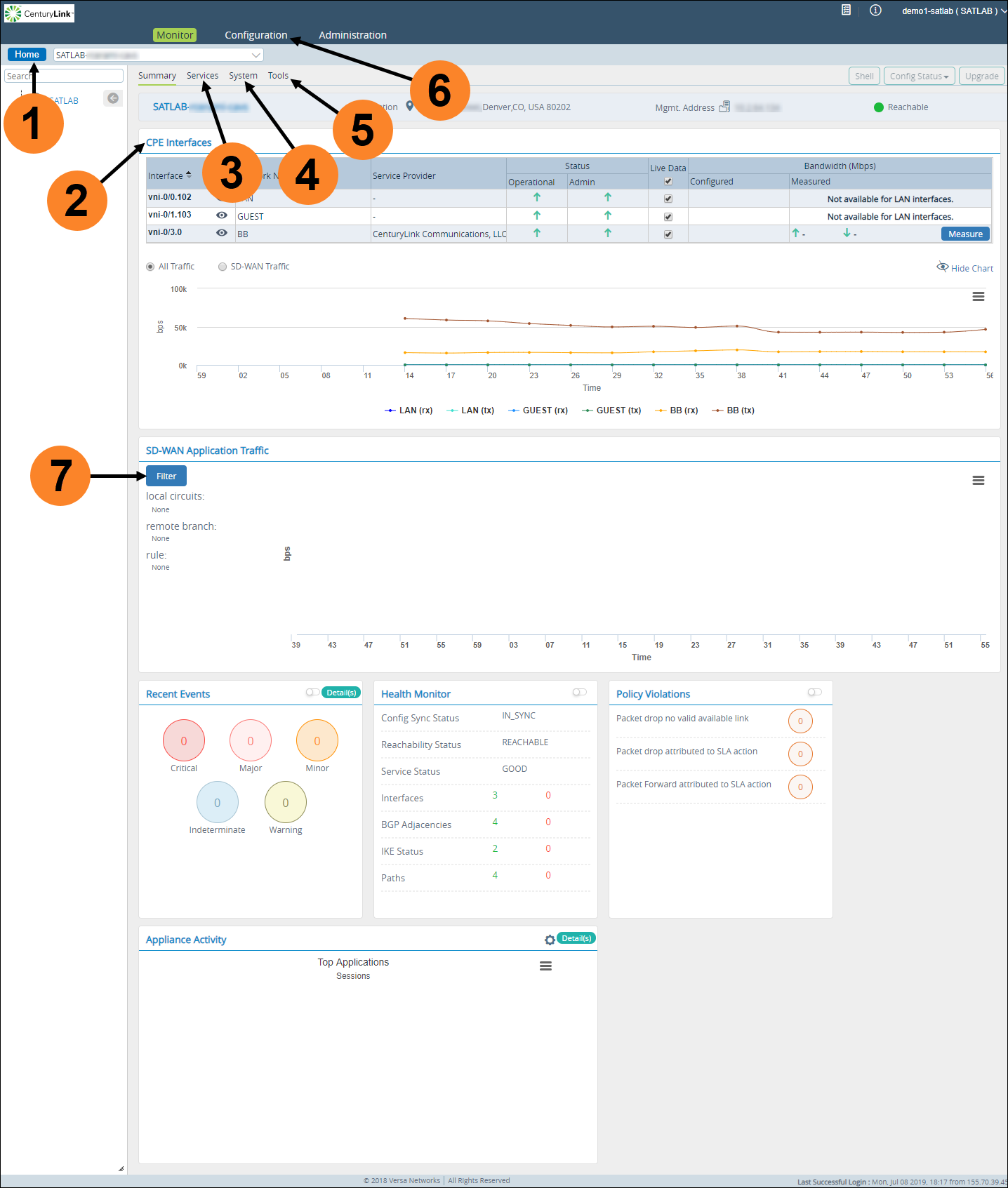 Monitor tab (showing appliance summary)