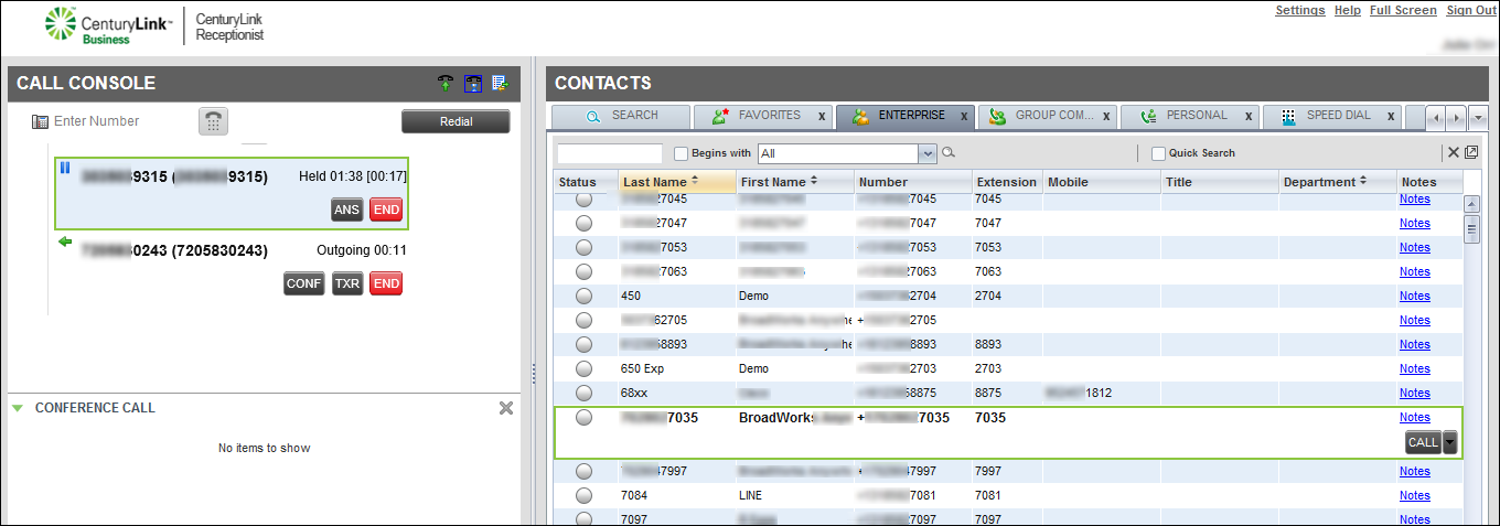 Receptionist Console dashboard (showing activity)
