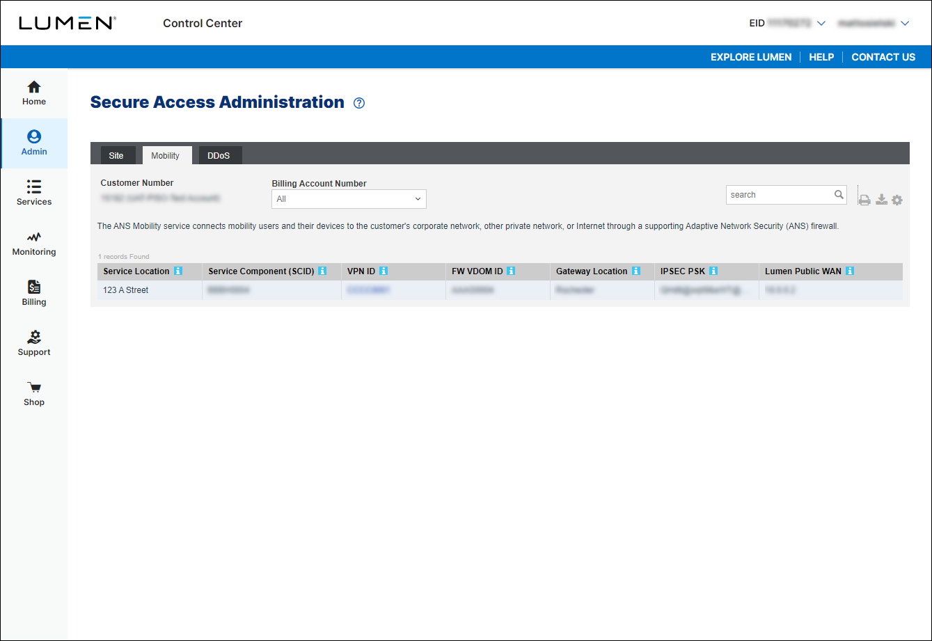Secure Access Administration (showing Mobility tab)