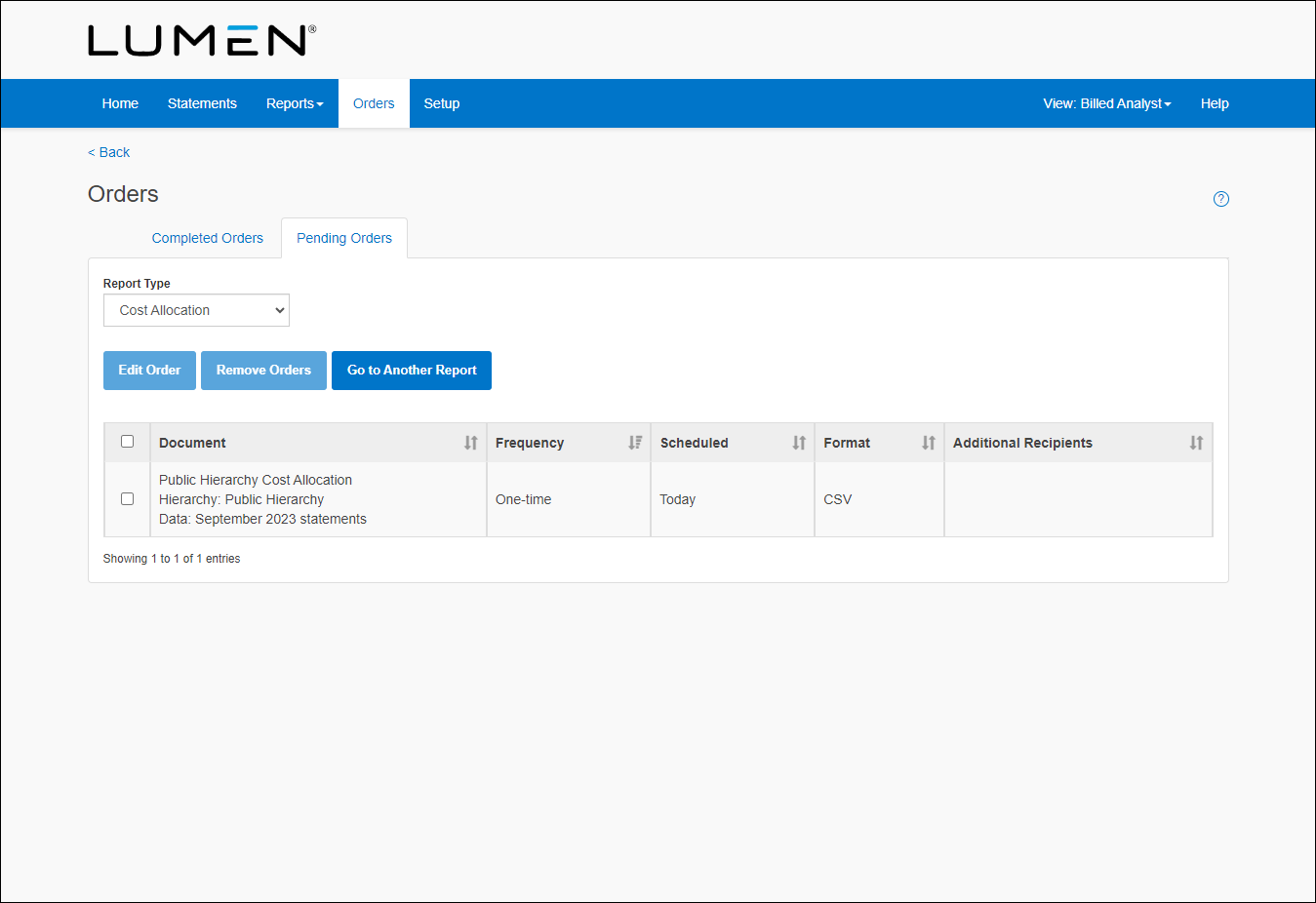 Orders (showing Pending Orders)