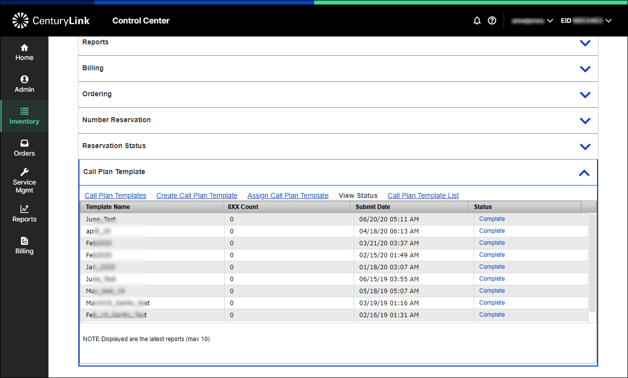 whsl inventory tfn call plan template view status