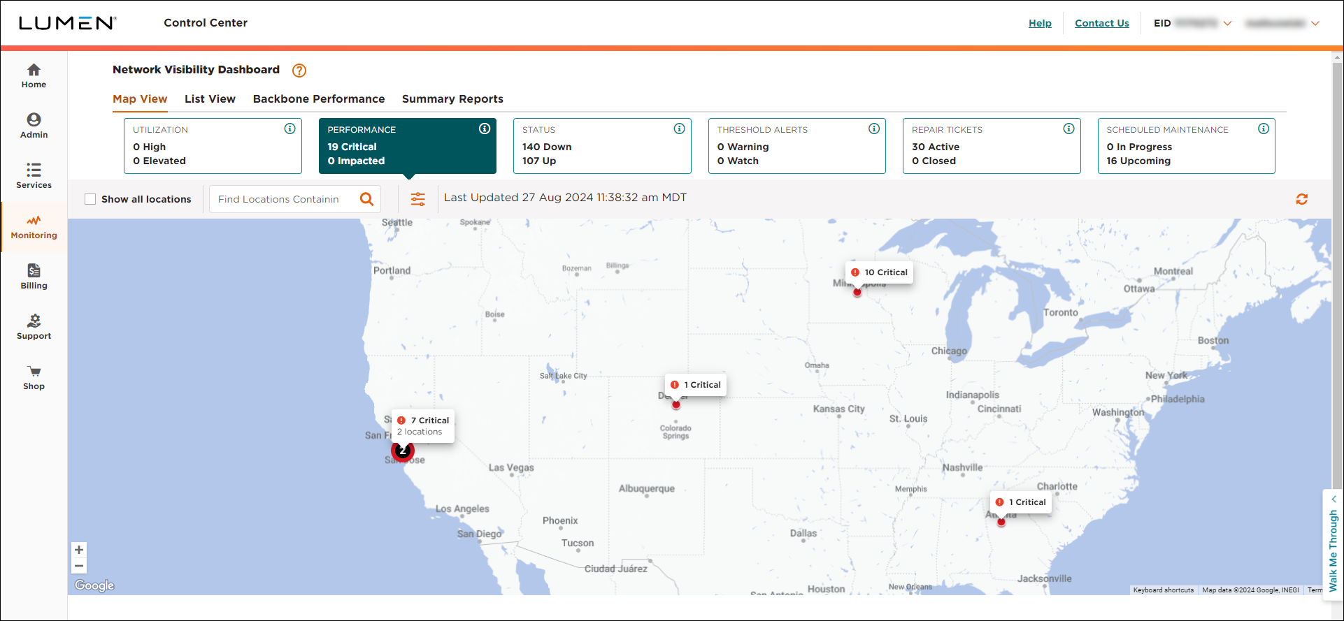 Network Visibility (showing Performance KPI)