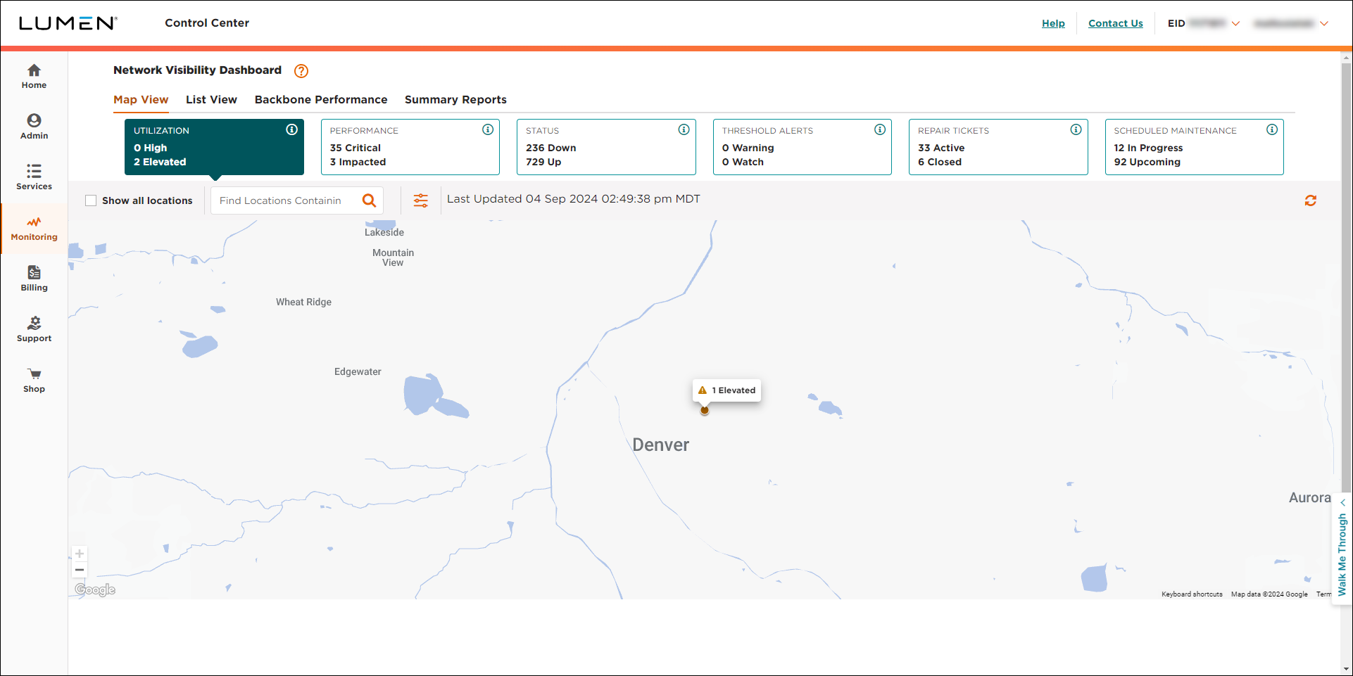 Network Visibility (showing Utilization tile)