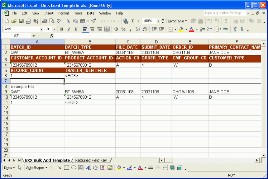  Dedicated 8XX batch ordering template in Excel