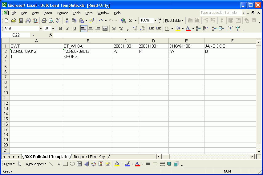  Dedicated 8XX batch ordering template in Excel (showing deleted header)