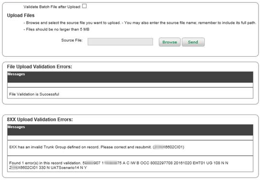 Dedicated 8XX Batch Validate File after upload realtime validation, error examples