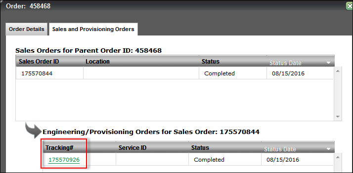  Post Submission Order Status DTFO Sales and Provisioning Orders tab
