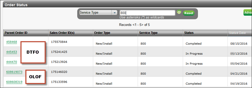  Post Submission Order Status Service Type 800