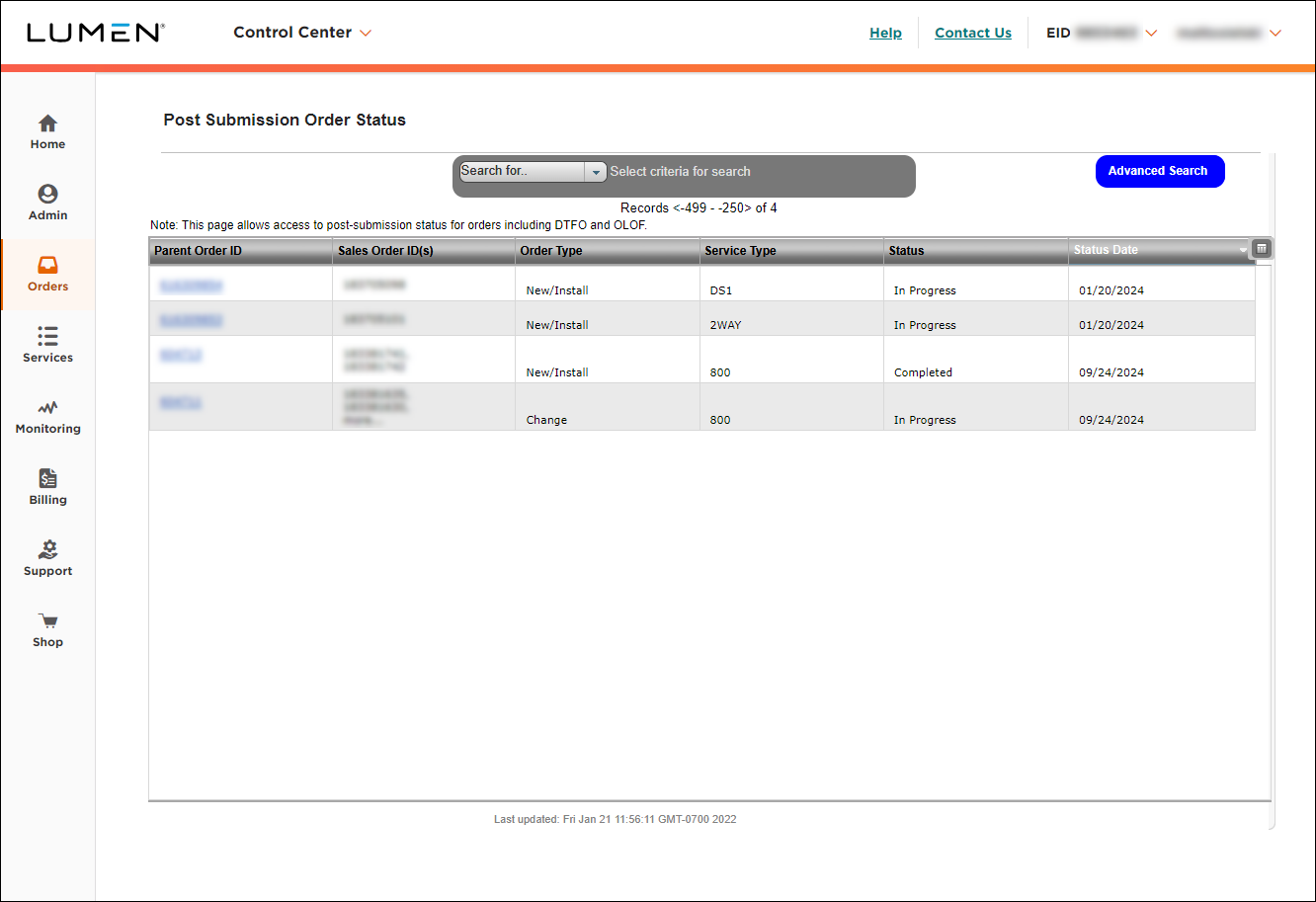 Post Submission Order Status