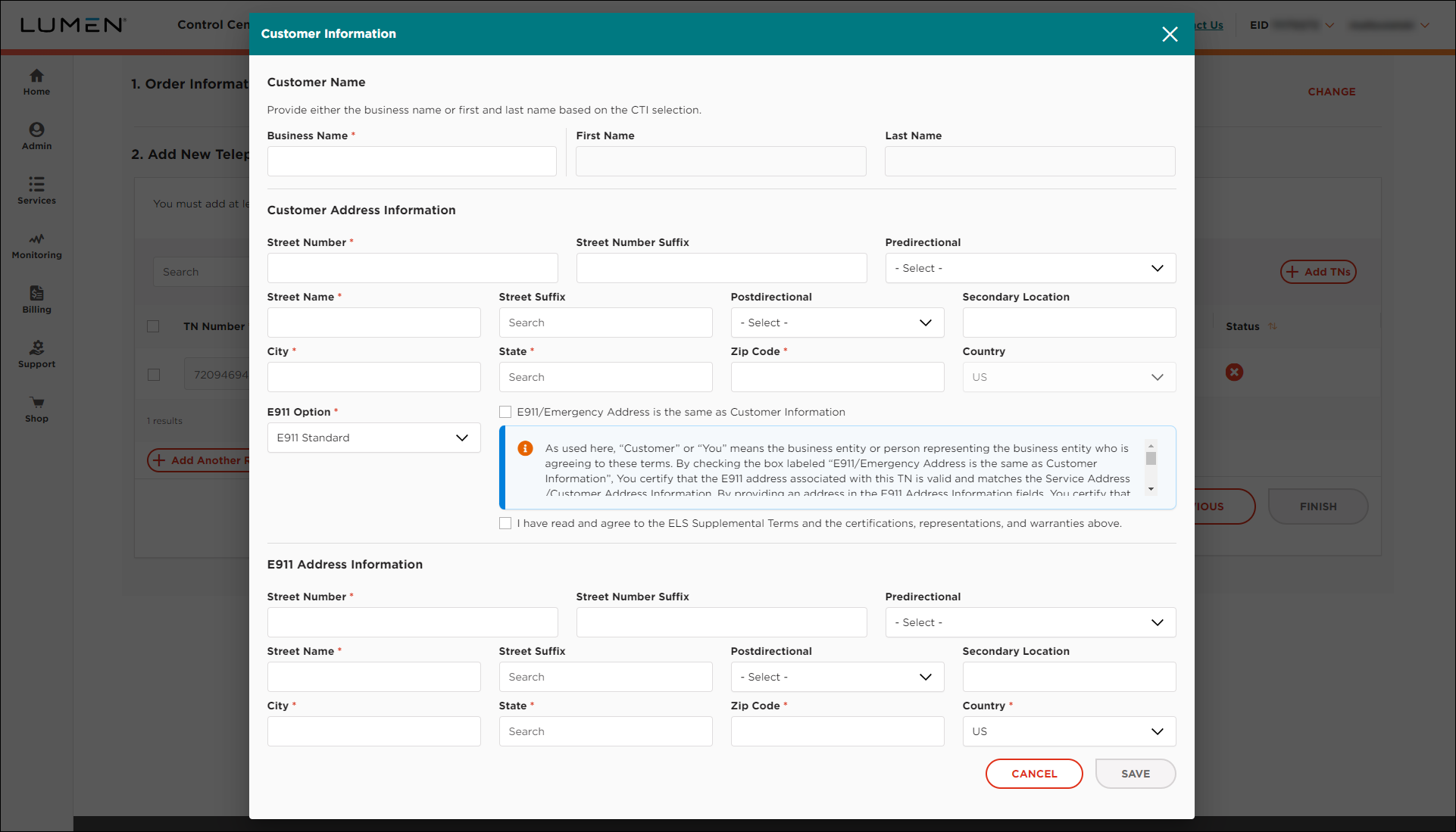 ELS & LI Management (showing Customer Information window)