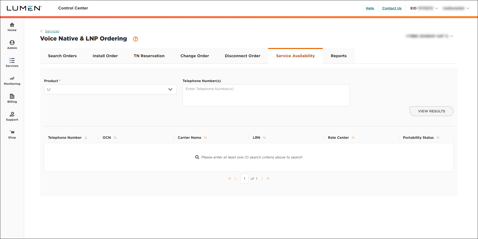ELS & LI Management (showing Service Availability tab and LI selected)