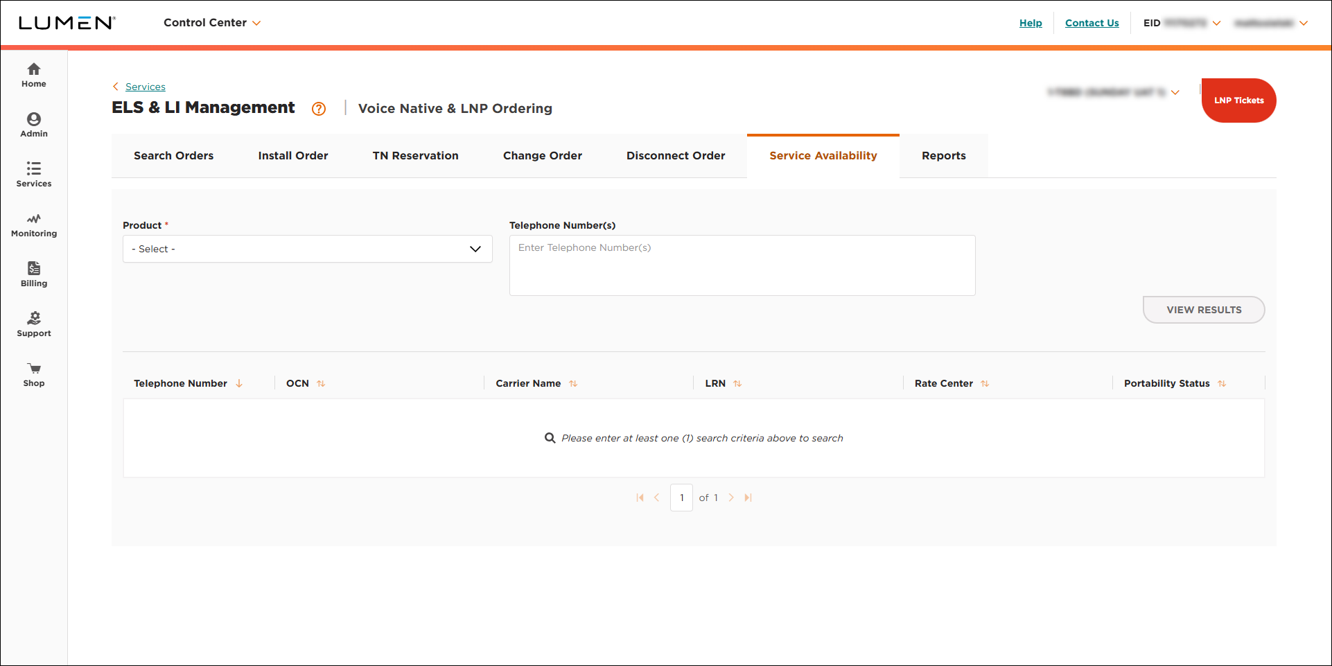 ELS & LI Management (showing Service Availability tab)