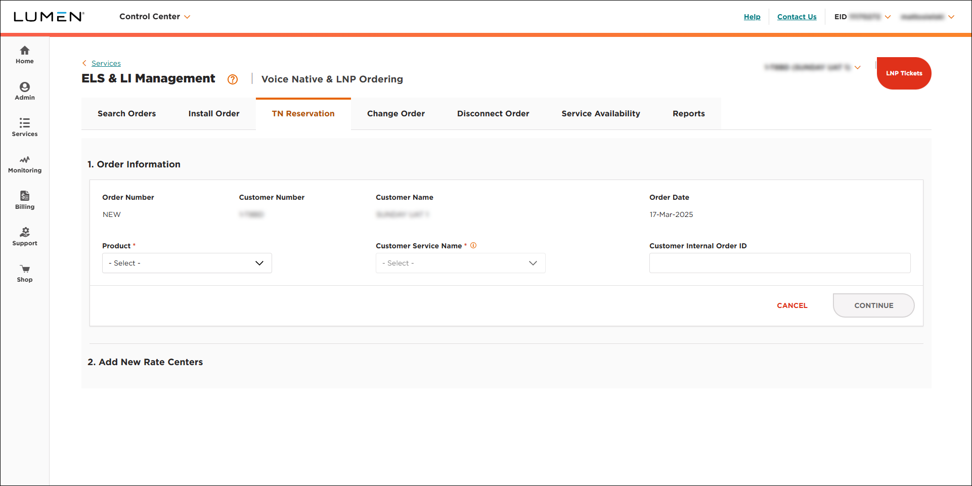 ELS & LI Management (showing TN Reservation tab)