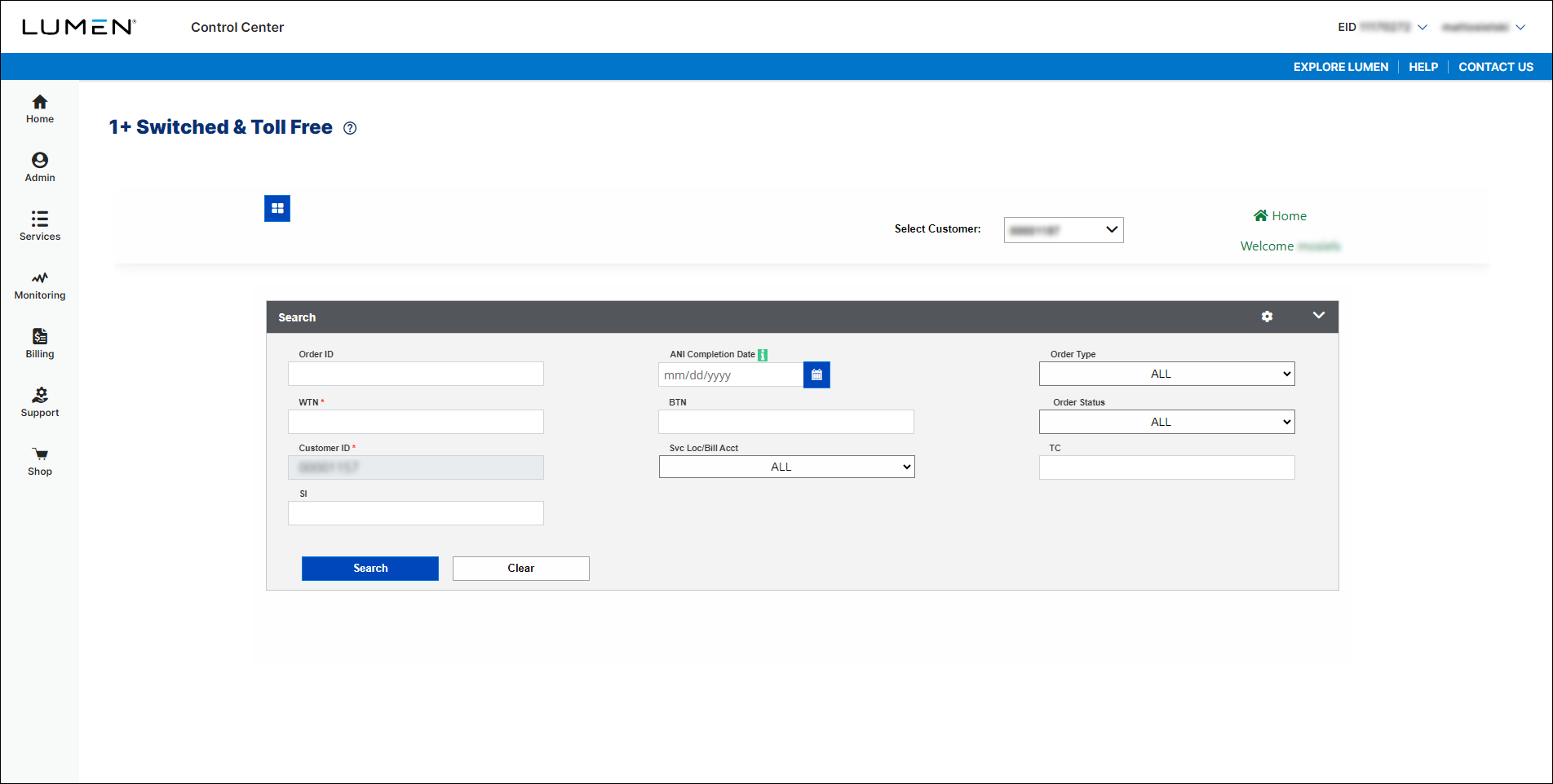 1+ Switched and Toll Free (1+ Switched Order Search)