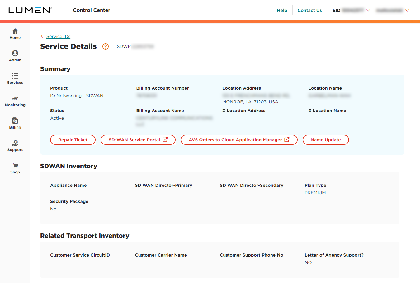 Service Details for Lumen SD-WAN with Versa Networks service