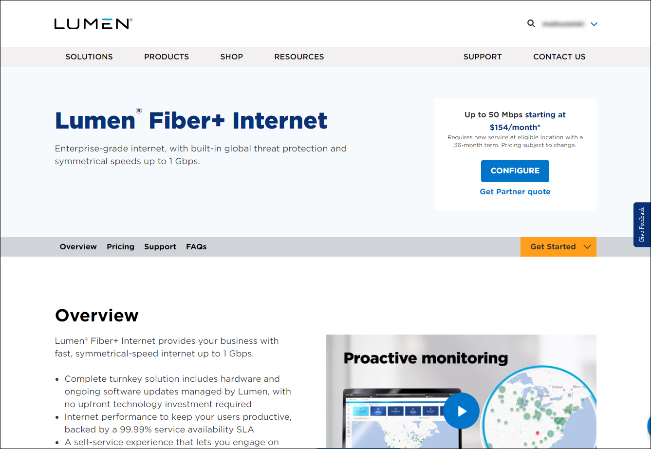 Fiber+ Internet Marketplace page