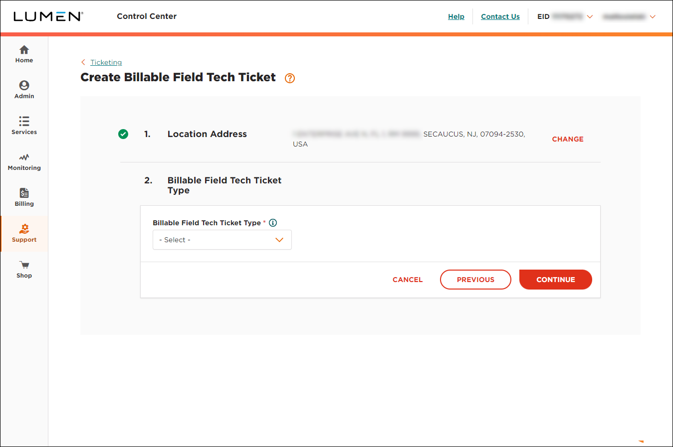 Create Billable Field Tech Ticket (showing Billable Field Tech Ticket Type section)