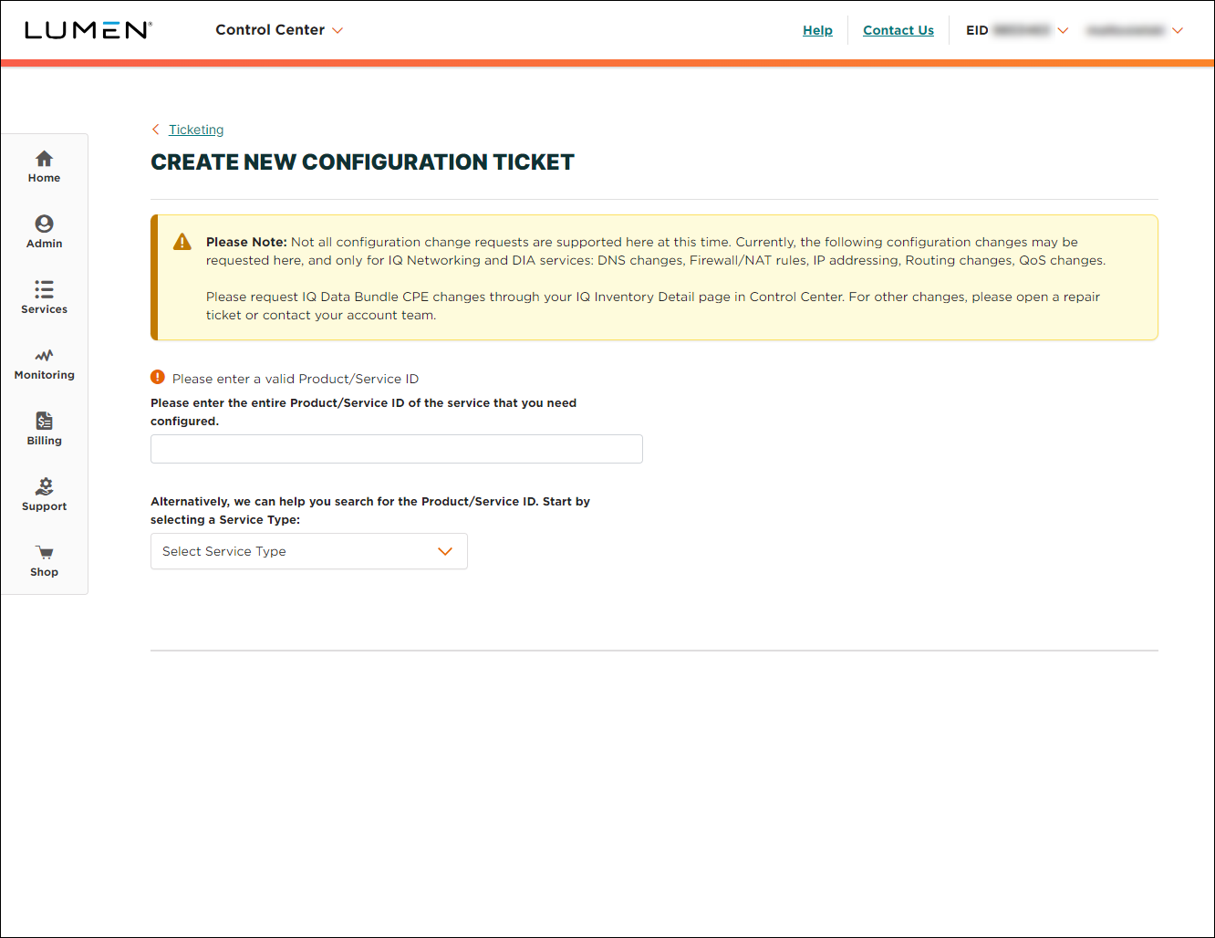 Create New Configuration Ticket