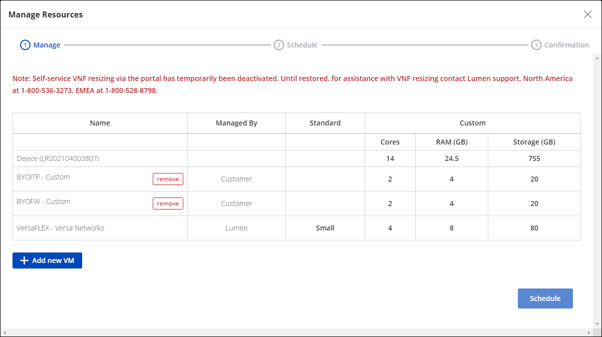 Manage Resources window.