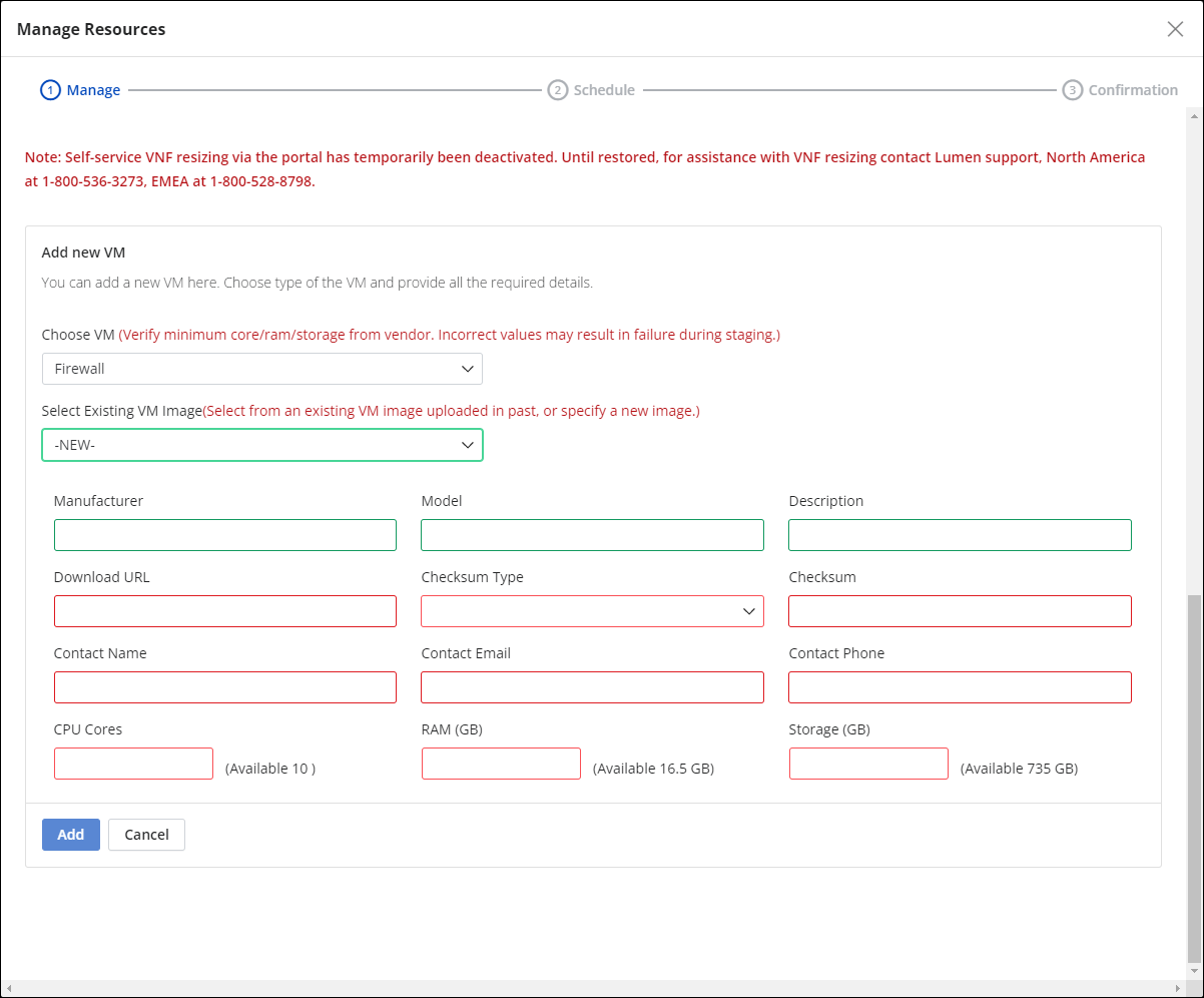 Manage Resources window.