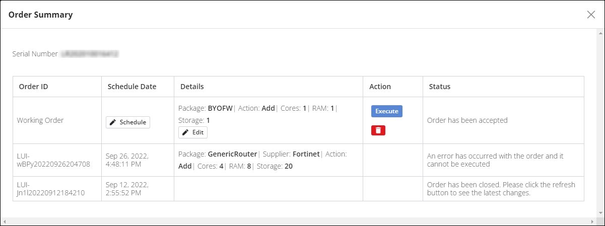 Order Summary window.