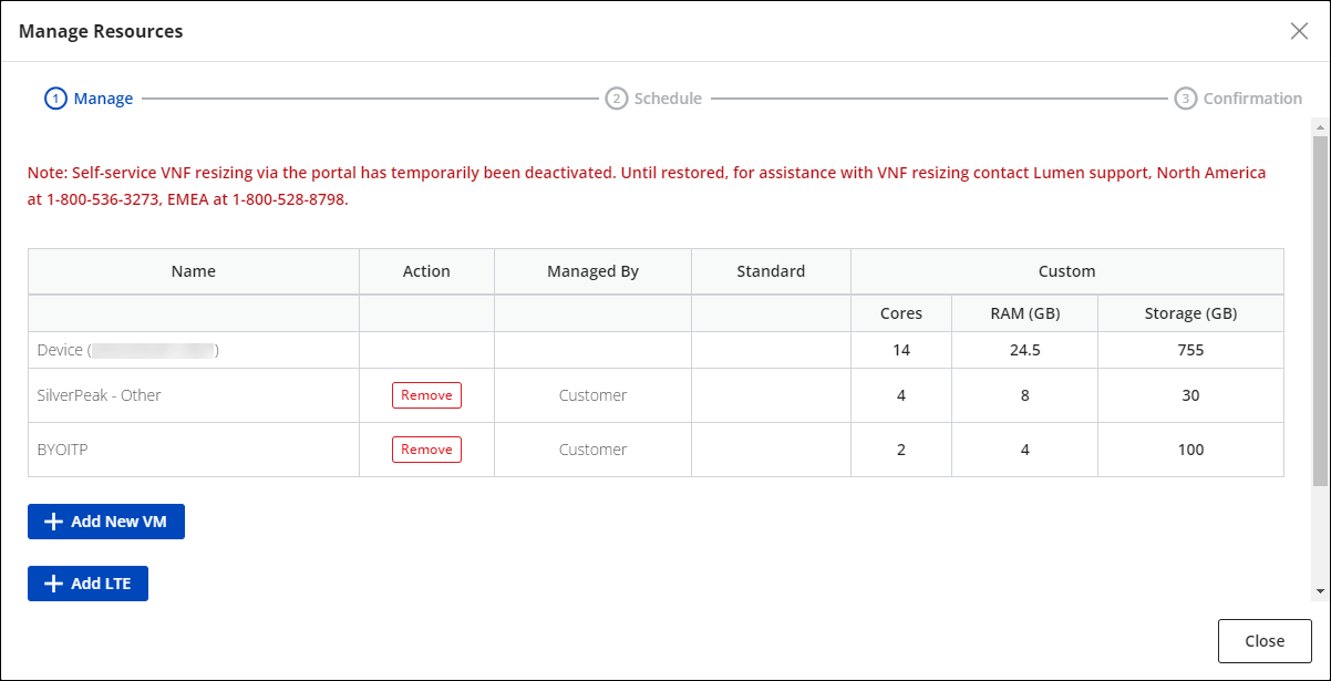 Manage Resources window.