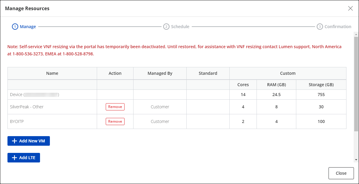 Manage Resources window