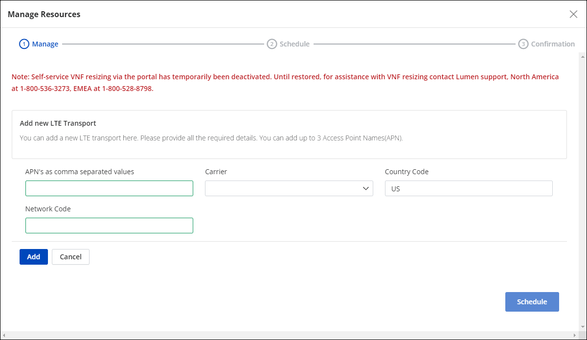 Manage Resources window.